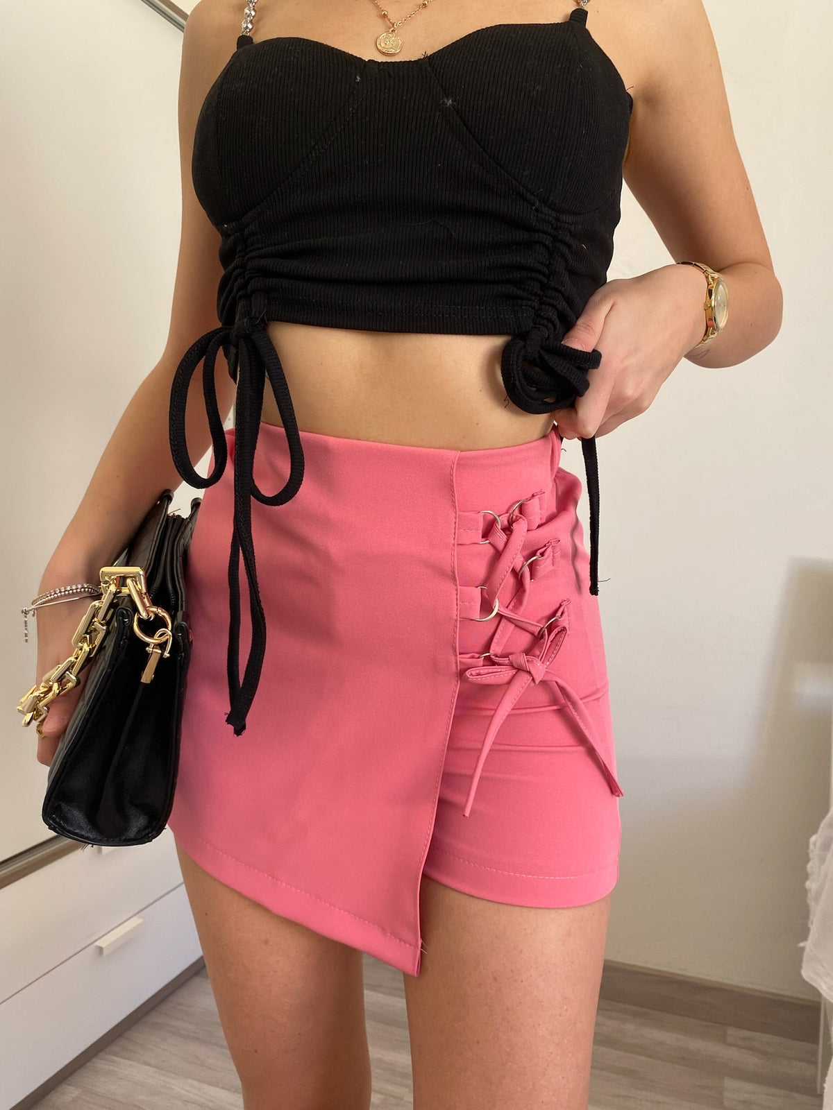 Gonna pantalone lace rosa