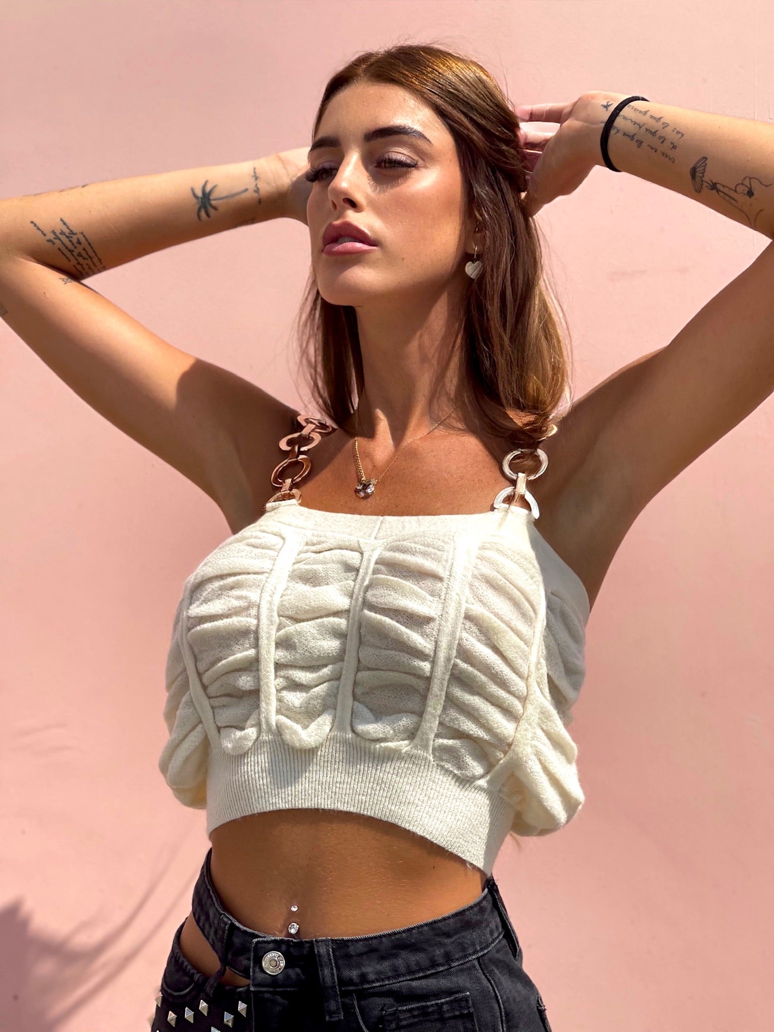 Cardigan panna a trecce