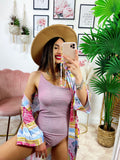 Kimono etnico celeste e fuxia