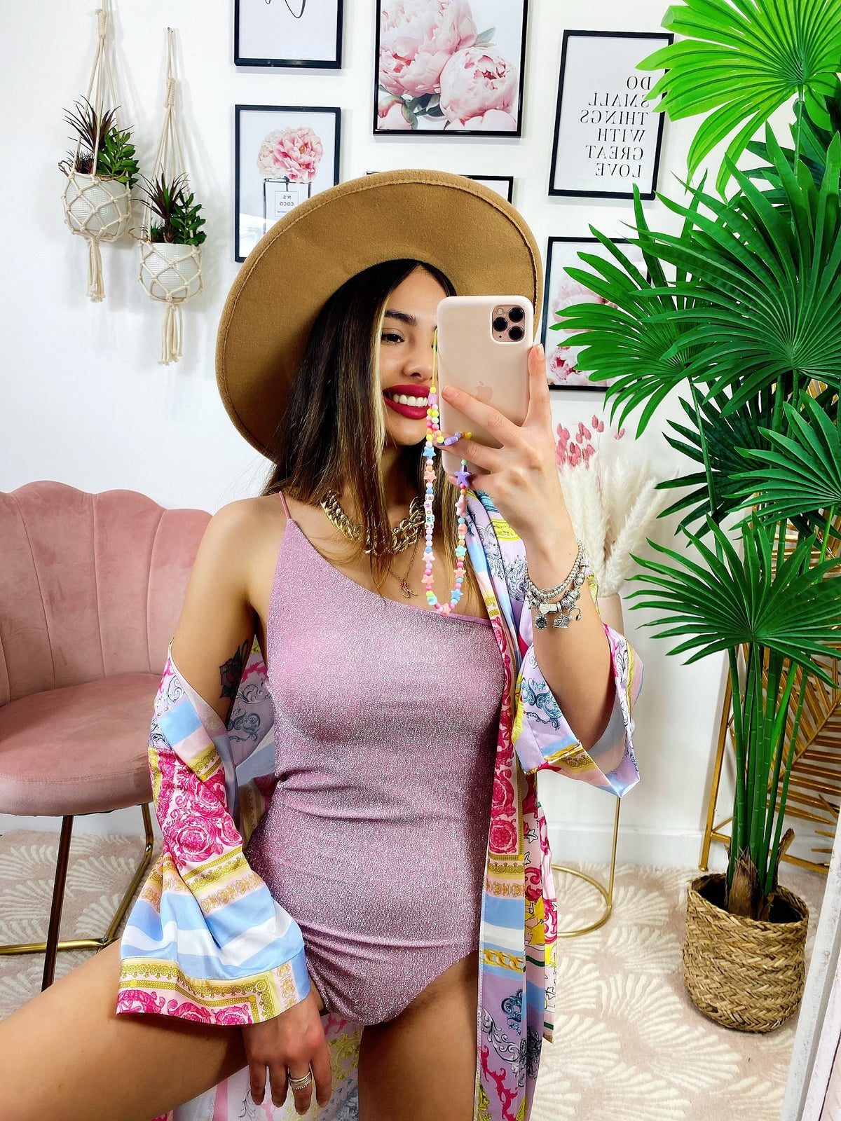 Kimono etnico celeste e fuxia