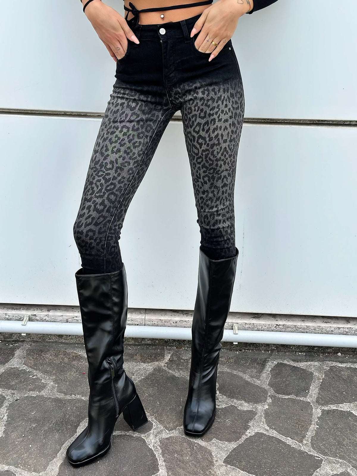Jeans skinny animalier nero