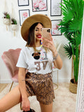 Short pitonato marrone con cintura