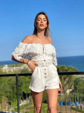 Tutina bianca scollo a barchetta e pizzo