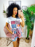 Completo etnico Short e t-shirt base Fuxia