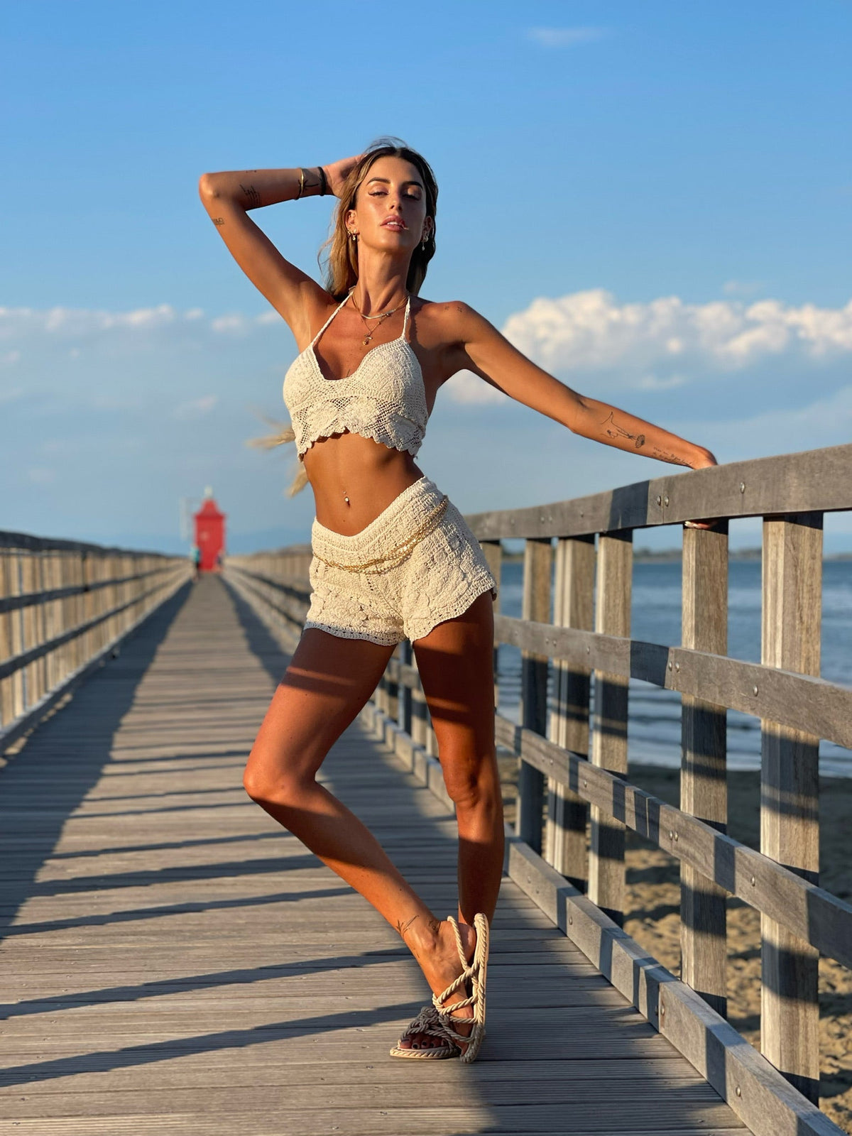Completo crochet top e short