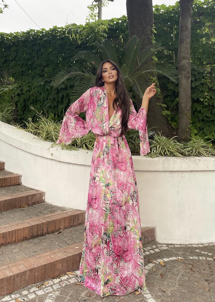 Abito rosa ricamo a fiori