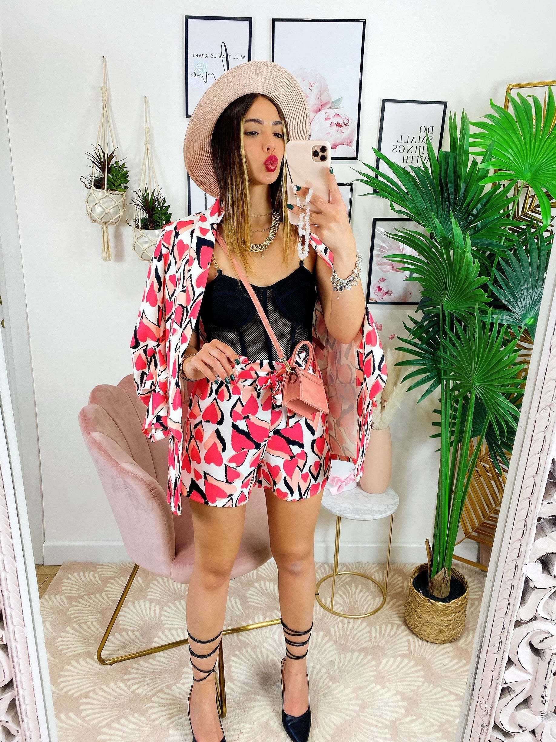 Completo giacca e pantalone cuori Rosa