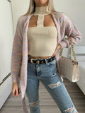 Cardigan morbido con cintura rosa