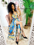 Abito con maxi spacco stampa Azzurro