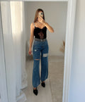 Body in pizzo con strass nero