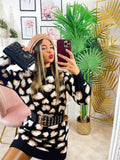 Maxi maglione morbidissimo con cuori Nero