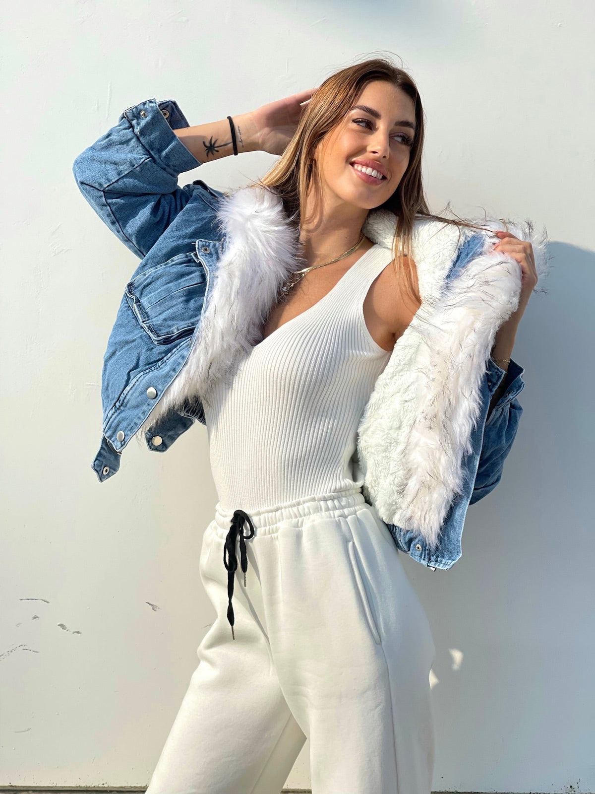 Giubbotto jeans con eco-pelo