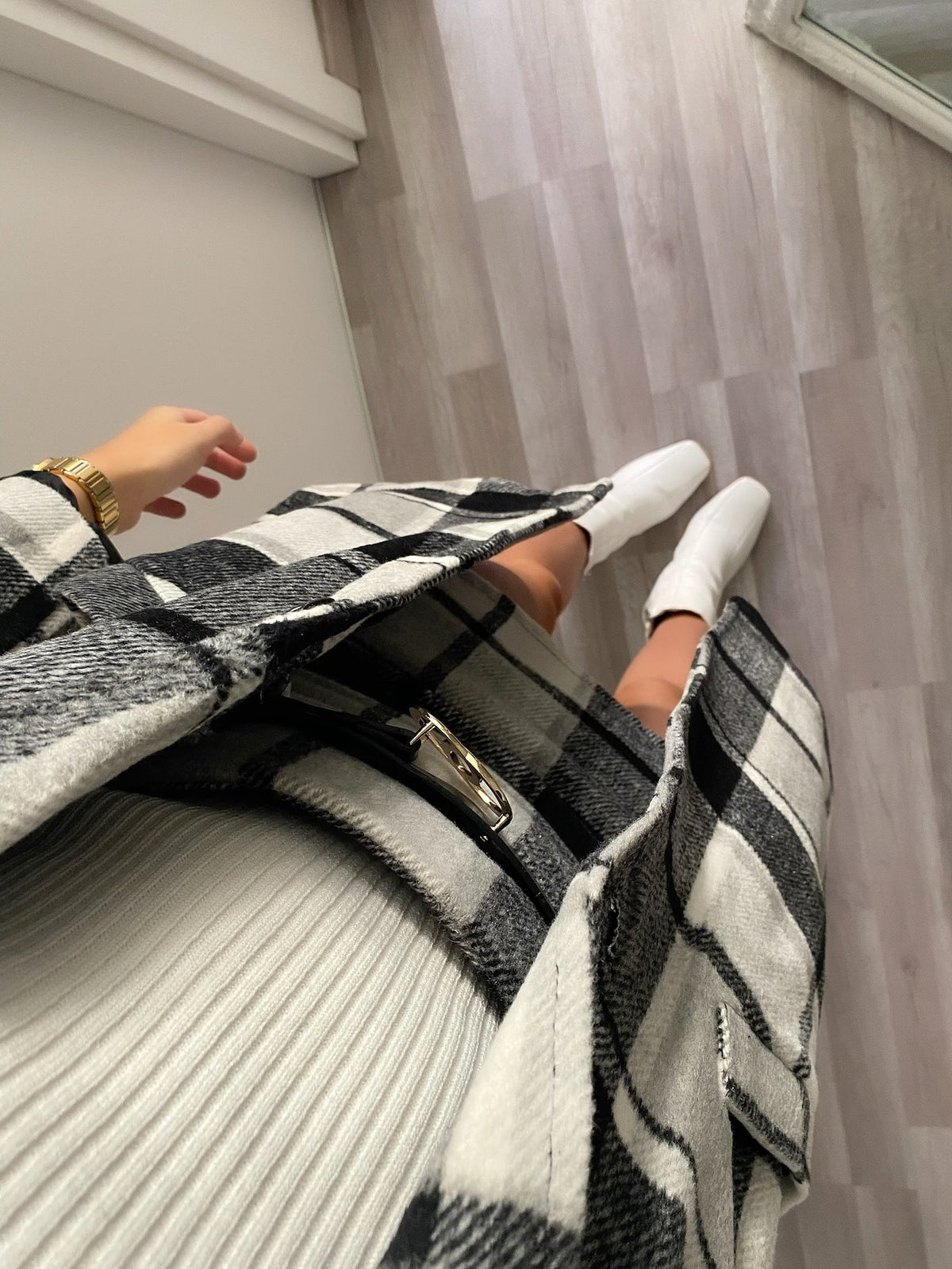 Cappotto check bianco nero