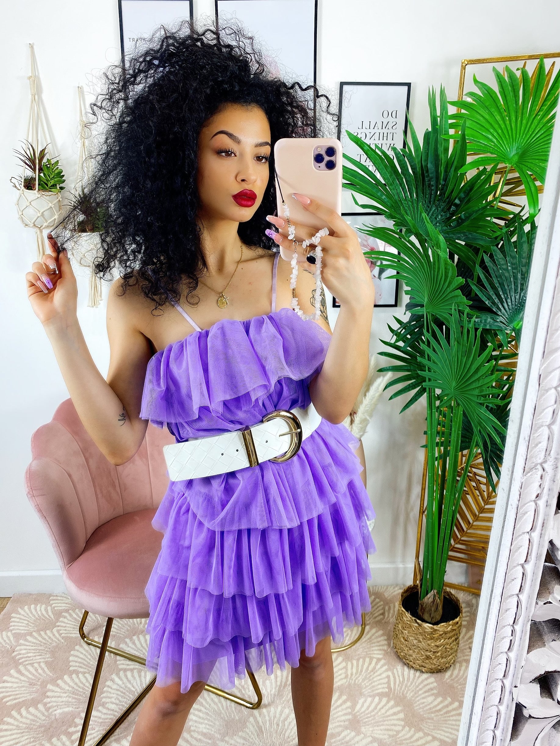 Abito in tulle a balze Venere lilla