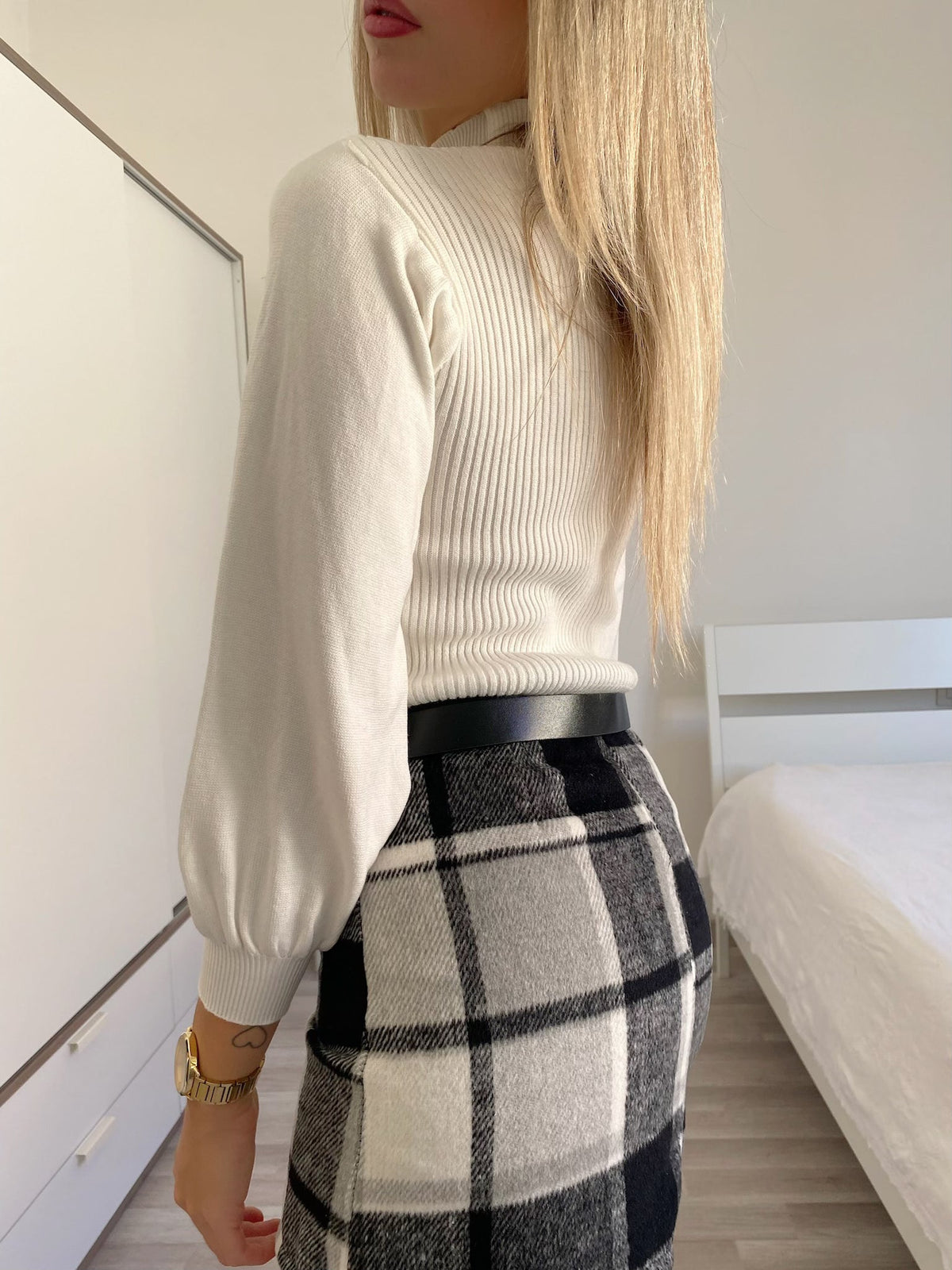 Gonna in tweed bianco nero