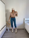 Jeans boyfriend con cintura compresa brown