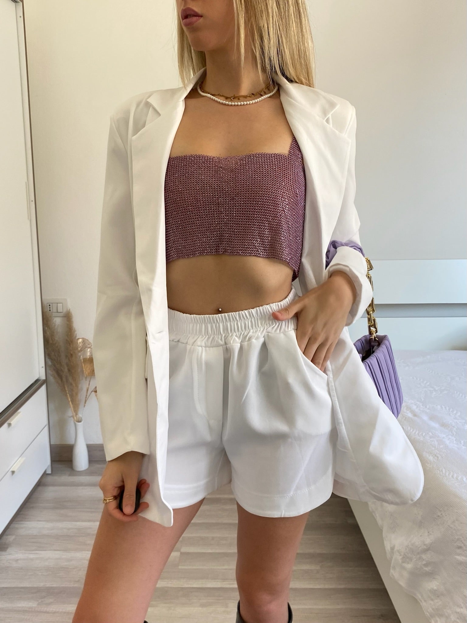 Completo giacca e short bianco