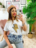 T-shirt con fulmine glitter