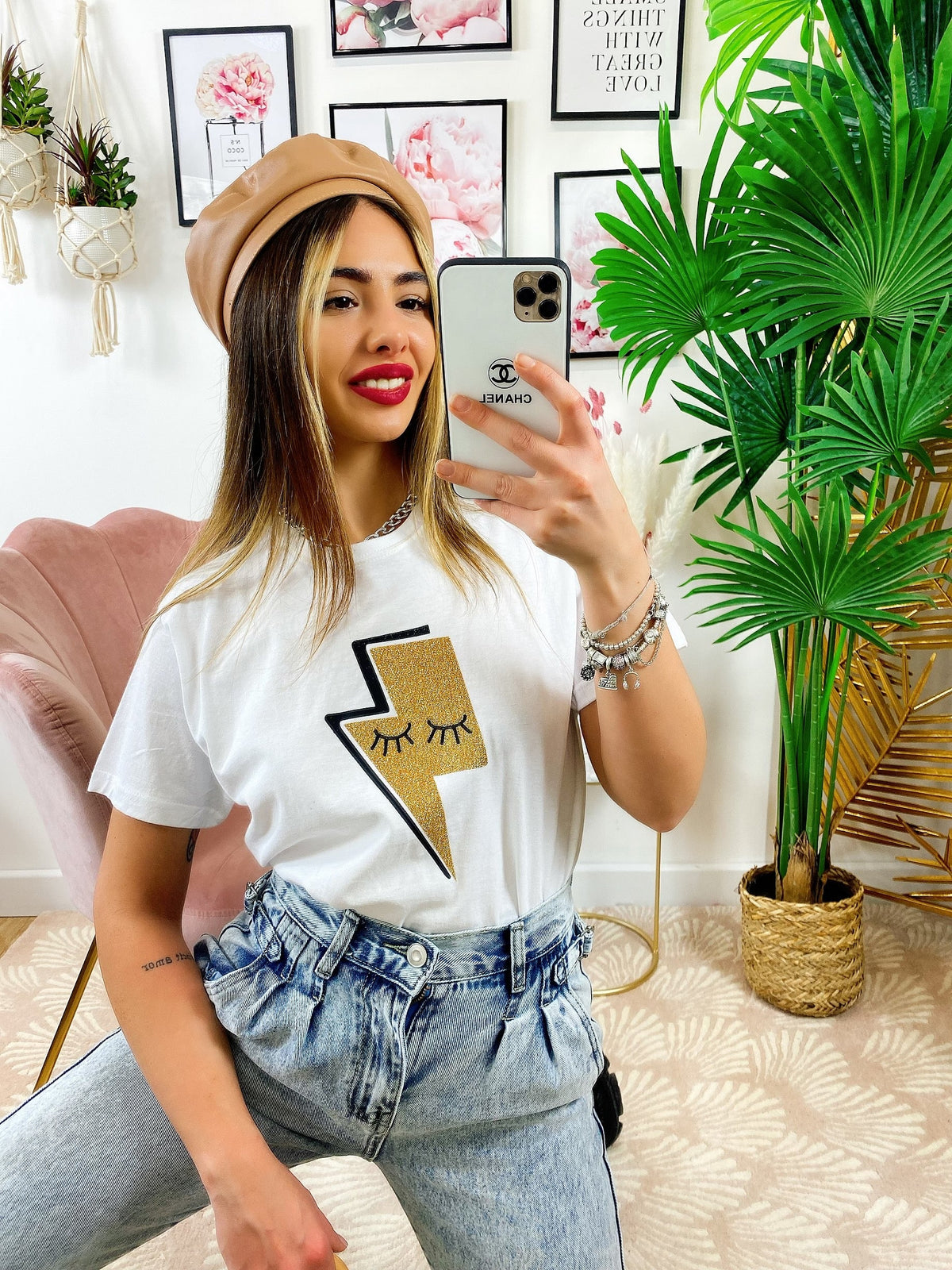 T-shirt con fulmine glitter