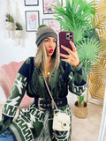 Cardigan frange e dettaglio verde