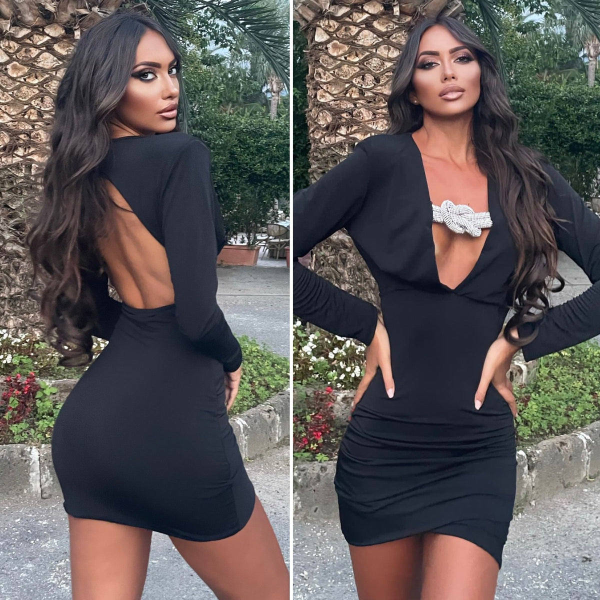 Abito nero con nodo in strass