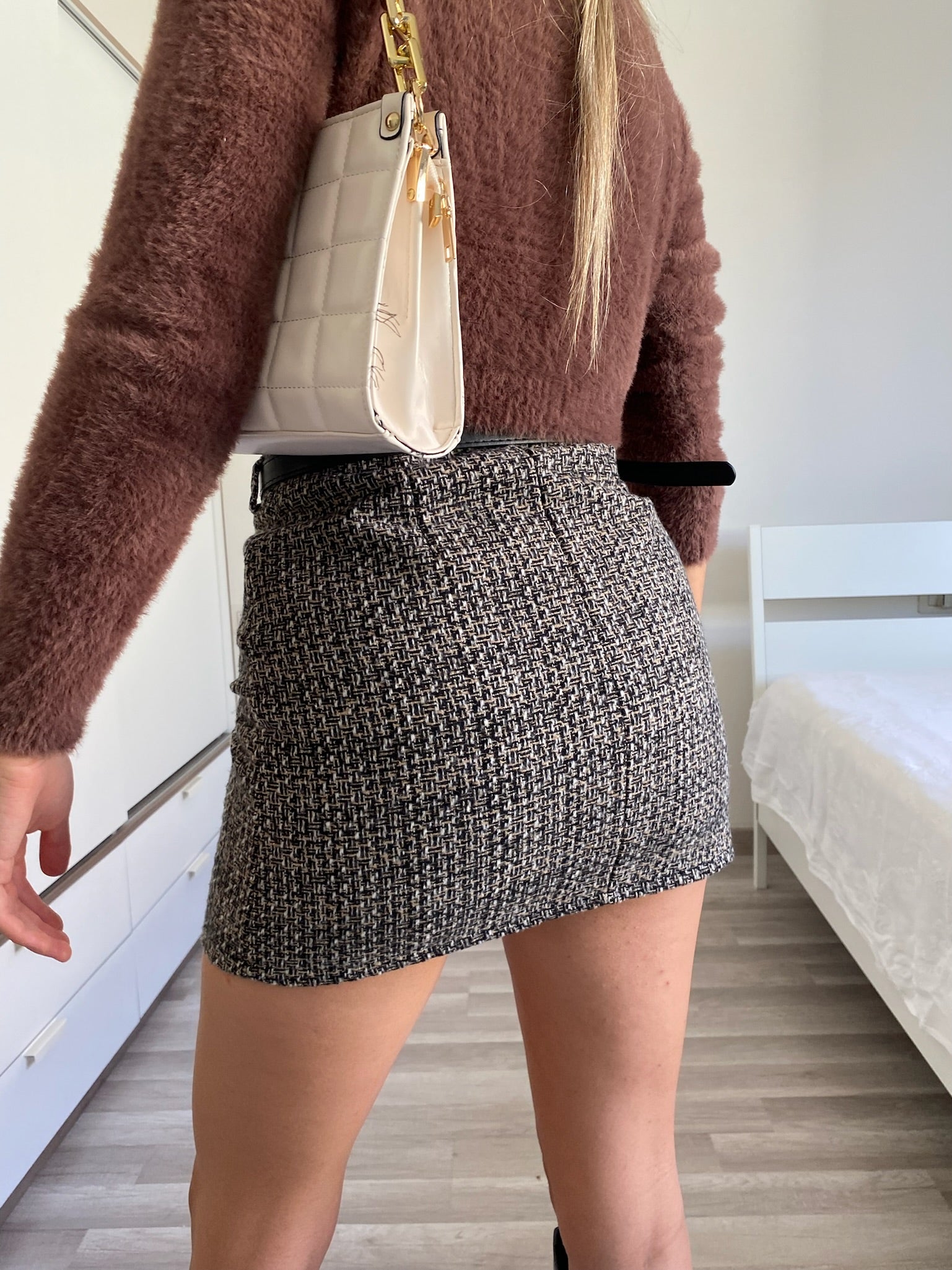 Gonna in tweed nero beige