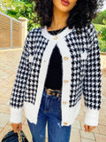 Cardigan pied de poule bottoni in perle