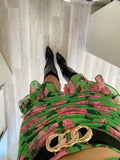 Completo top e gonna verde e rosa