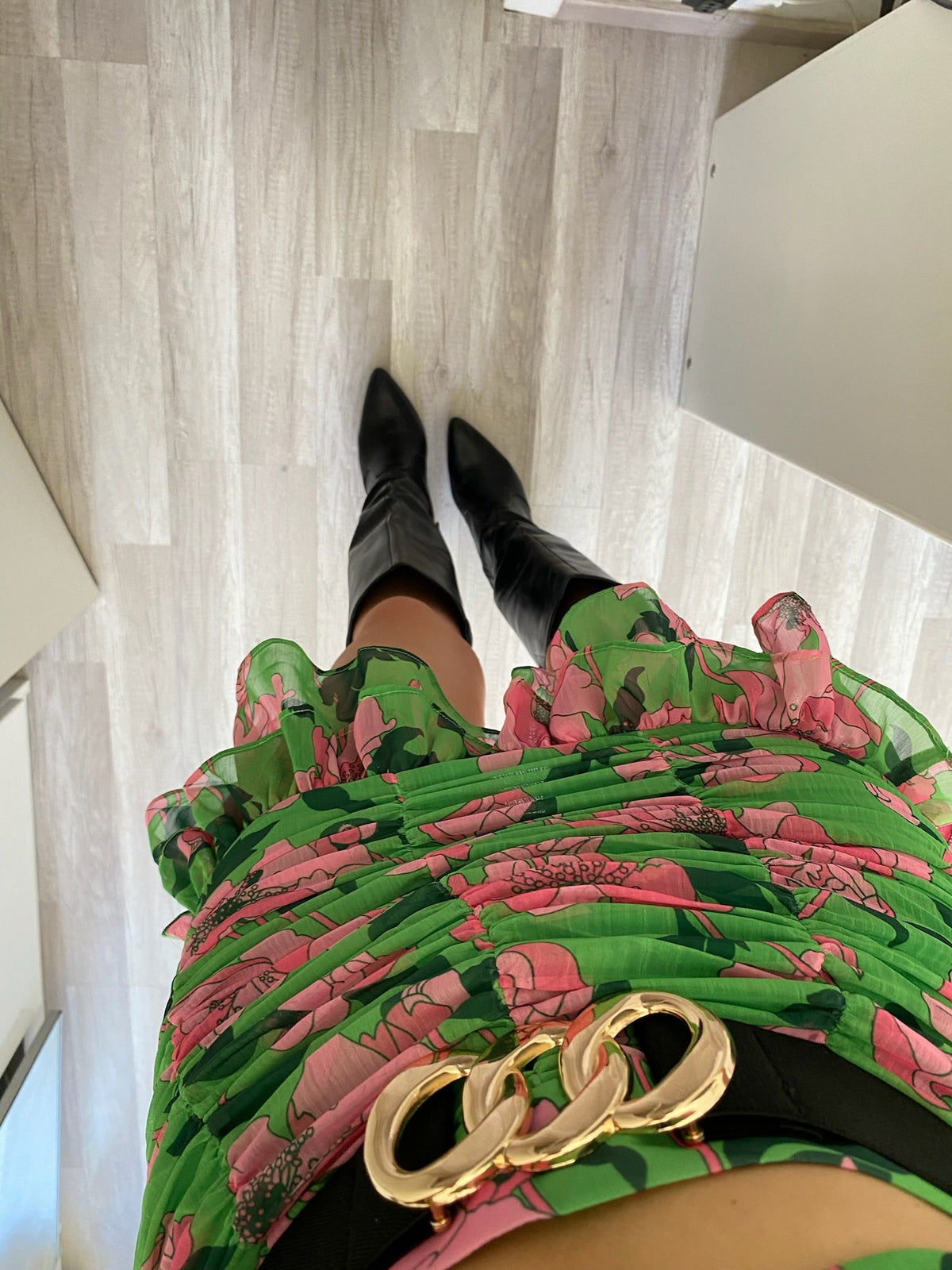 Completo top e gonna verde e rosa