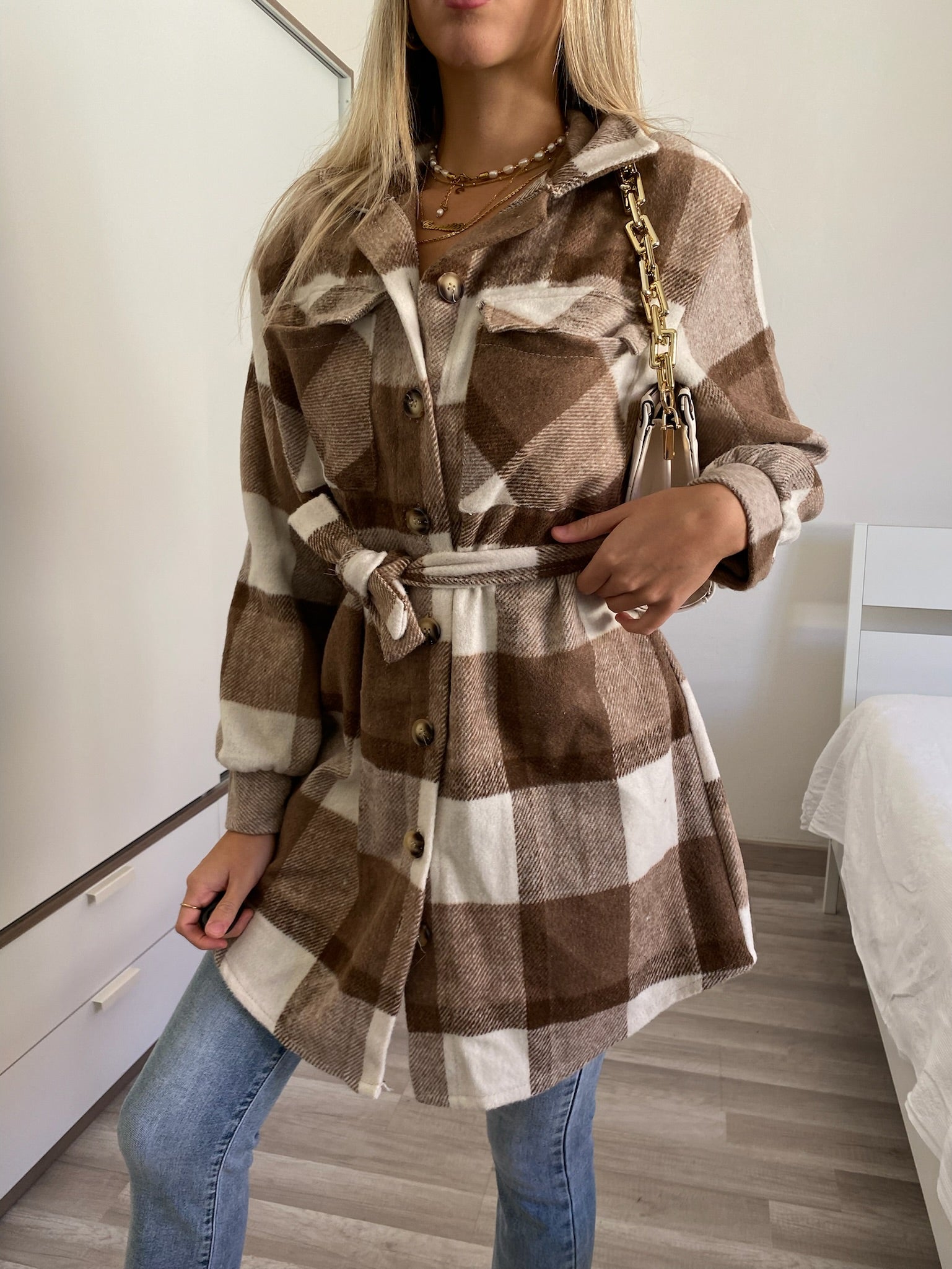 Giacca check choco nude