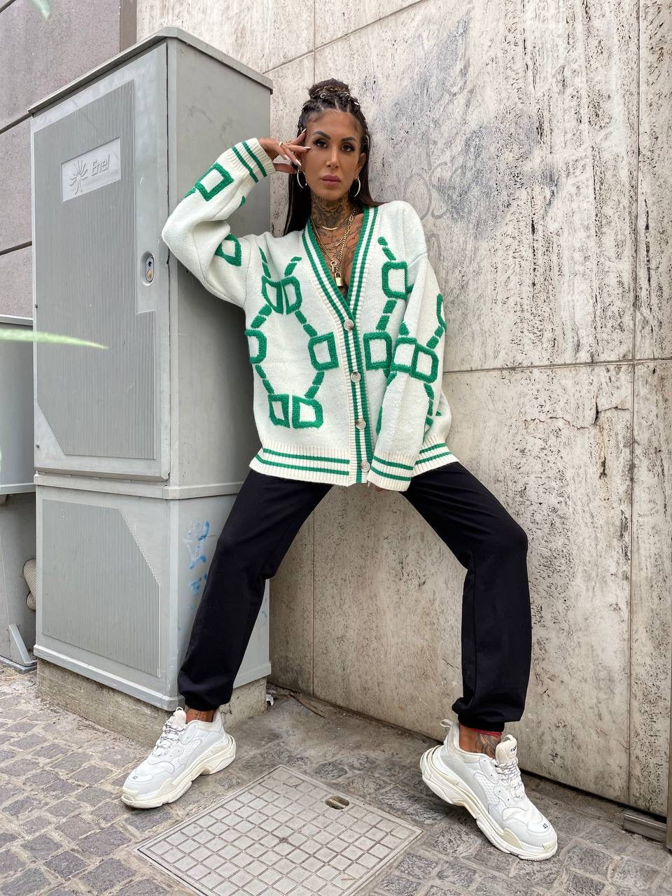 Cardigan influencer verde Top quality