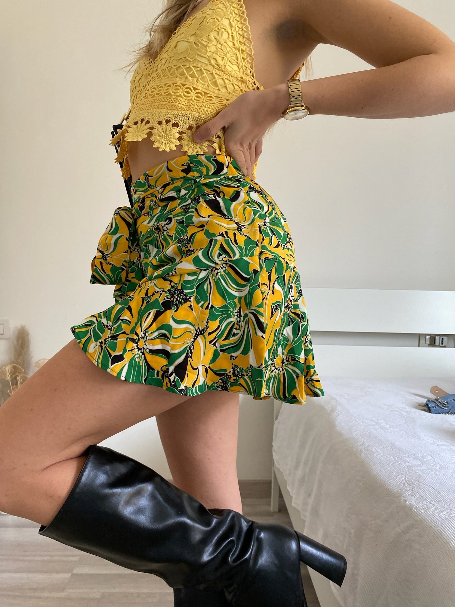 Gonna a fiori giallo verde