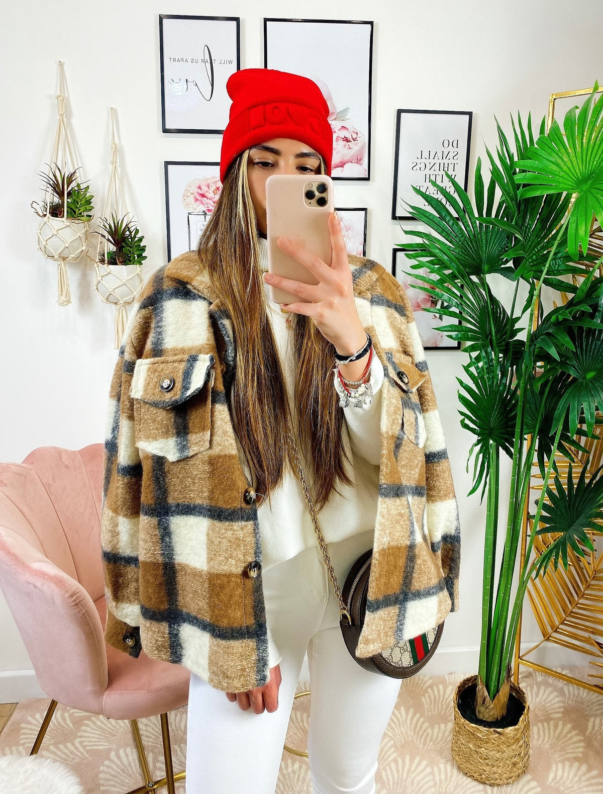 Giacca a quadri Marrone e beige