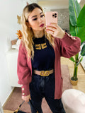 Cardigan manica lunga con perle peonia