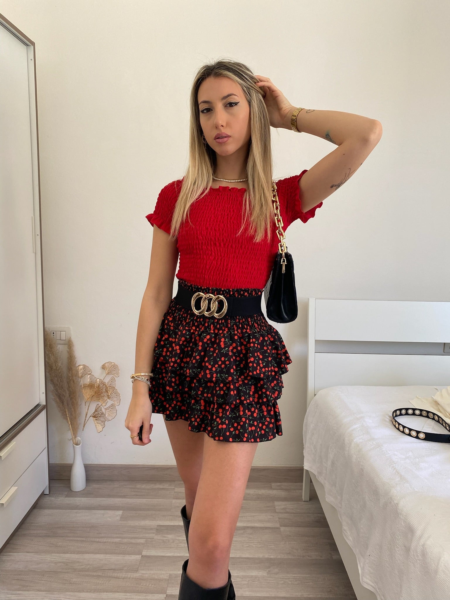 Top plissettano rosso