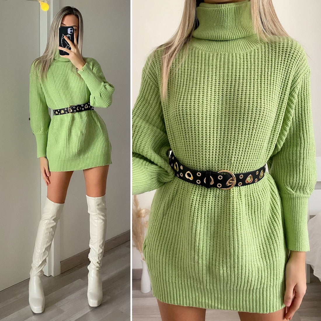 Maxi maglione top quality collo alto menta