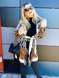 Cardigan Camel/Black con frange e cinta