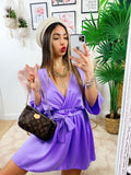 Abito a kimono in raso con cintura