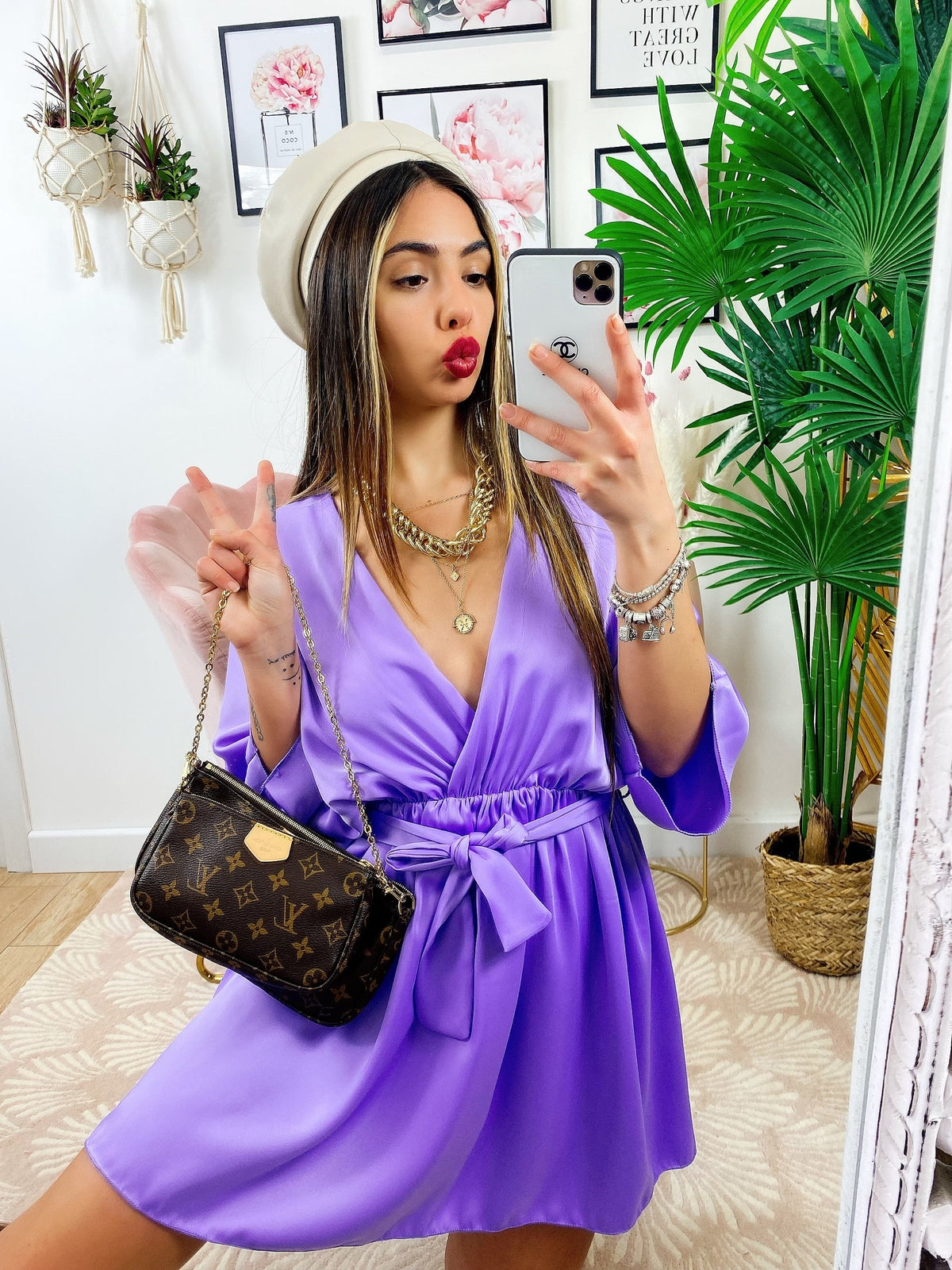 Abito a kimono in raso con cintura