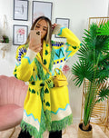 Cardigan frange e cinta giallo