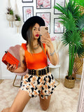 Short nero fiori arancio