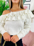 Maglione con scollo e dettaglio in catena bianco