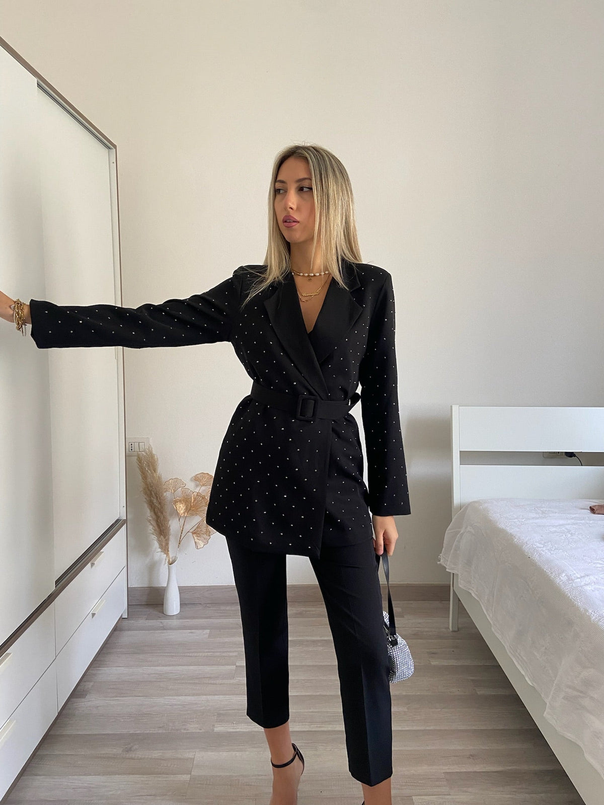 Giacca con strass nera
