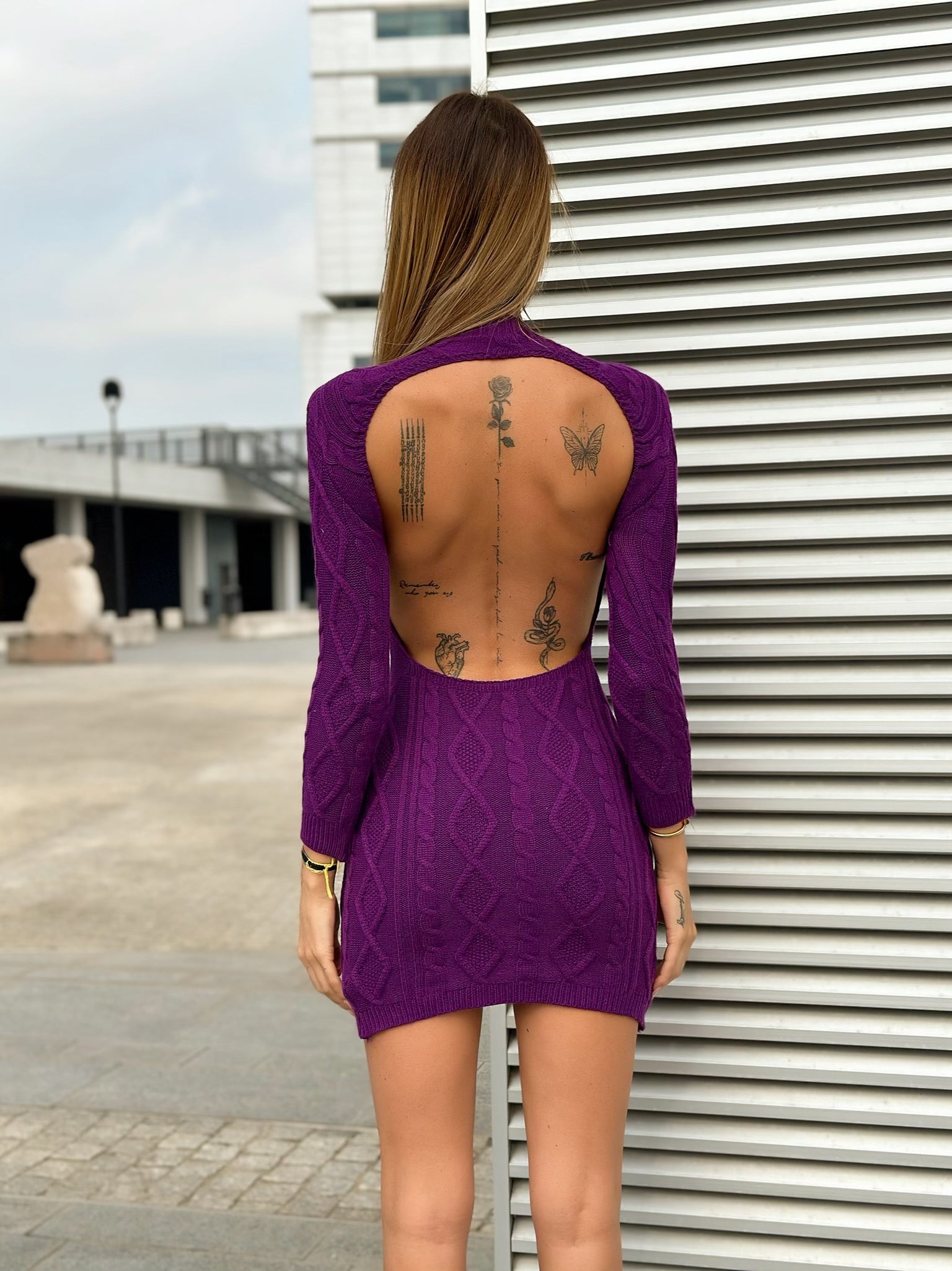 Abito a trecce schiena aperta purple