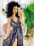 Dress Lungo con maxi spacco blu e arancione