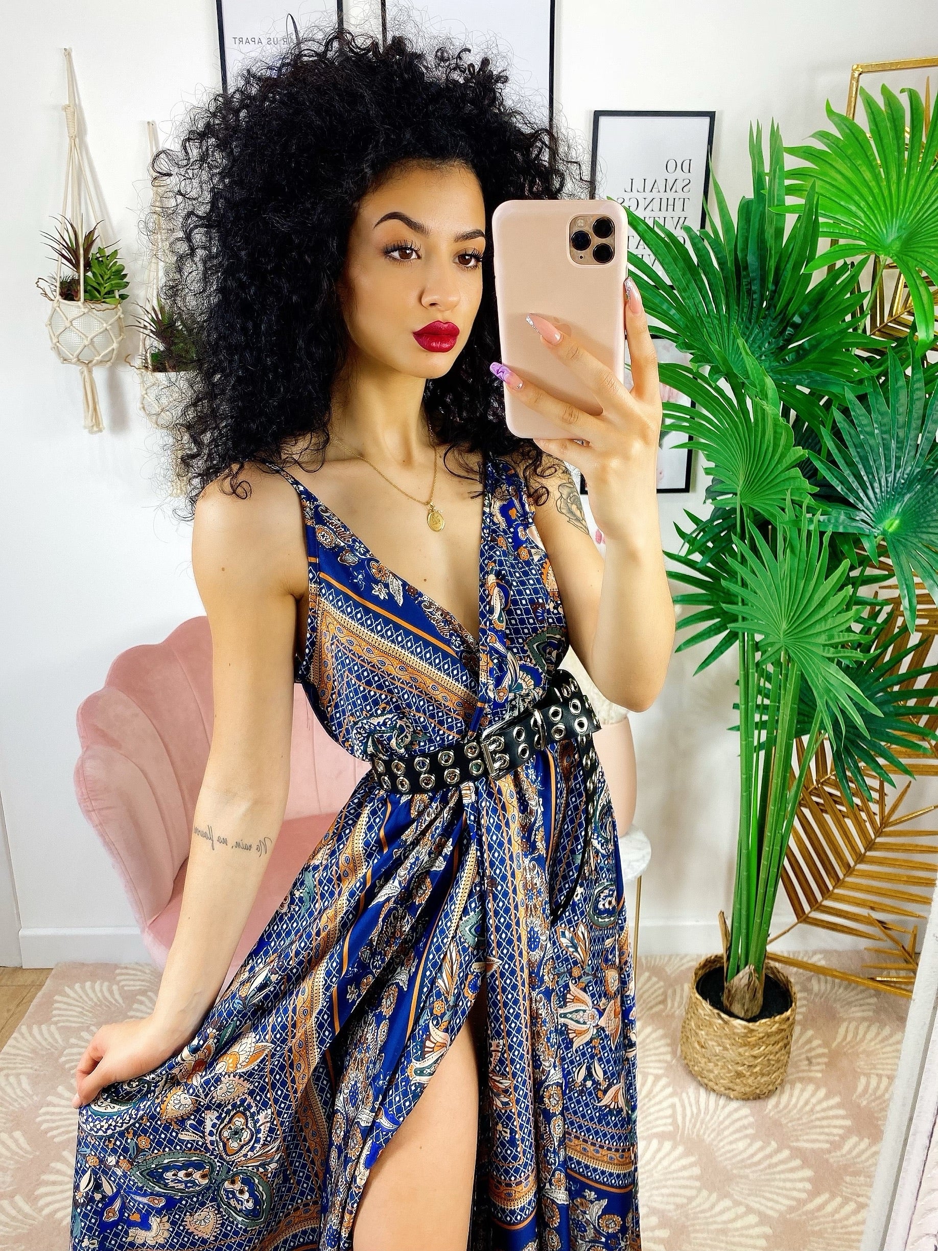 Dress Lungo con maxi spacco blu e arancione