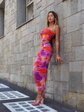 Completo top e gonna in tulle arancio Fuxia