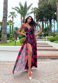 Abito lungo nero rose rosso