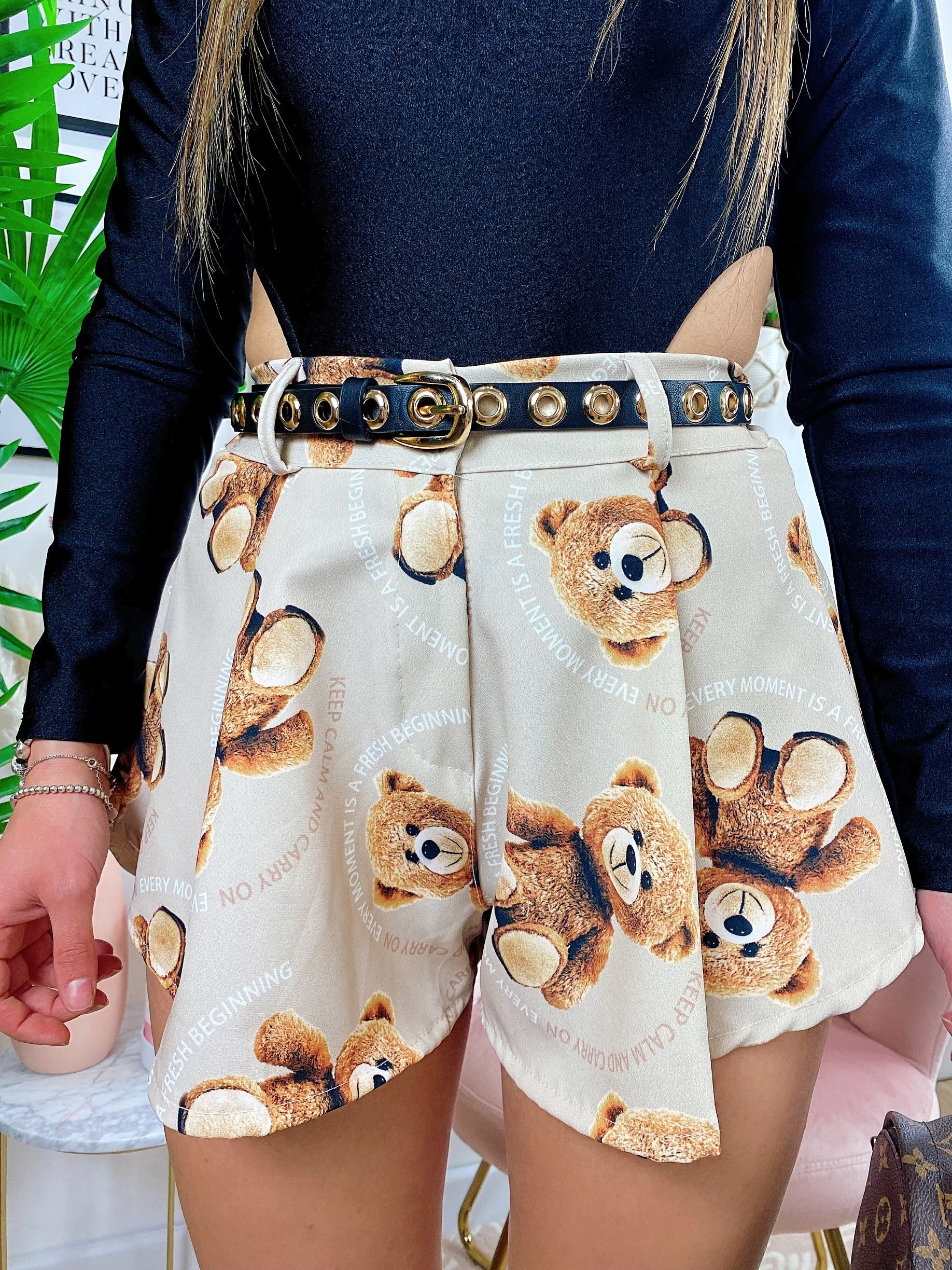 Short con Orsetti beige
