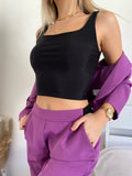 Completo giacca crop e pantalone viola